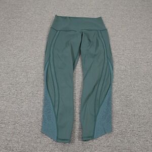 Lululemon Leggings Womens 8 Green Nulu Mesh Mid Rise Crop Yoga 23 In Athletic